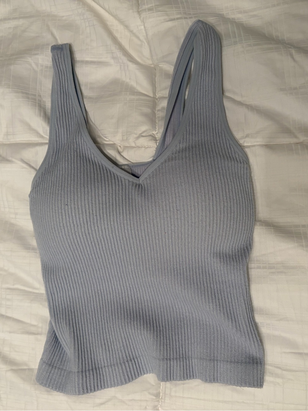 Women's Ribbed Light Blue V-Neck Tank Camisole